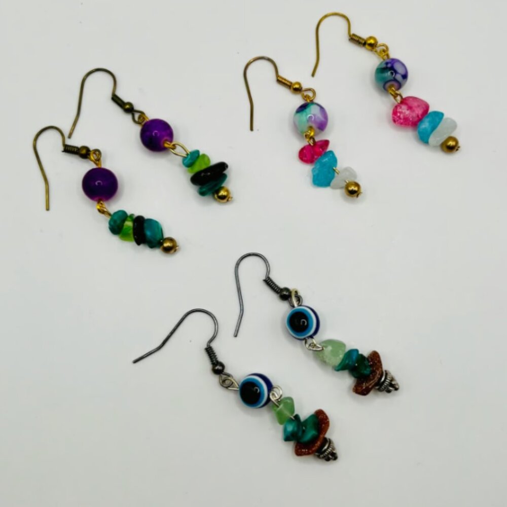 Set 9: 3pc Handmade Earring Set - #9 Boho Protection Crystal Trio